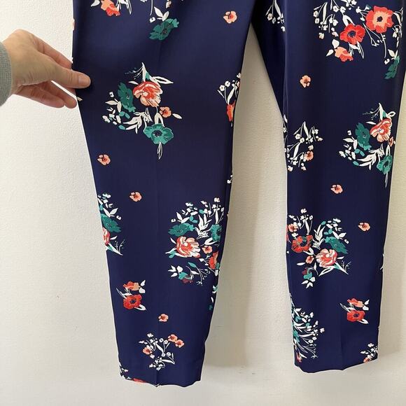 Express Women's Trouser Ankle Pants 4 Navy Blue Floral Paperbag Belted High Rise - Picture 6 of 10
